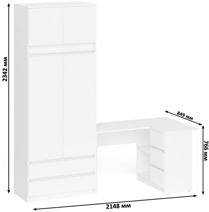 Мори компьютерный стол МС-16 правый + Шкаф МШ900.1 + Антресоль МА900.1, белый