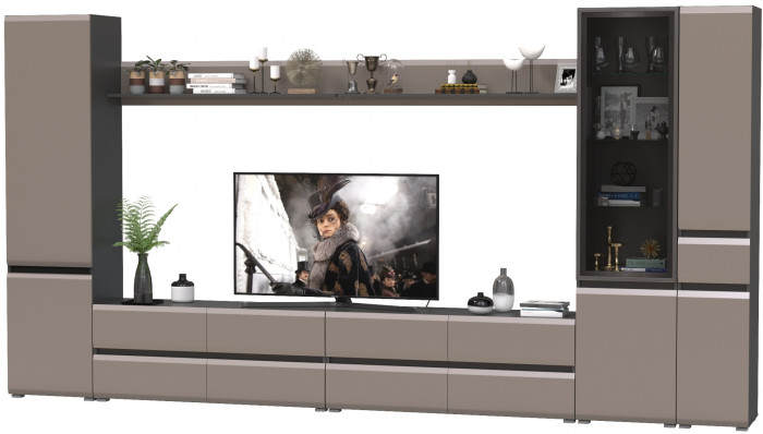 Сидней Комплектация № 109, цвет корпус: антрацит/фасады: МДФ веллюто капучино, ШхГхВ 394,8х41,3х205,2 см., универсальная сборка