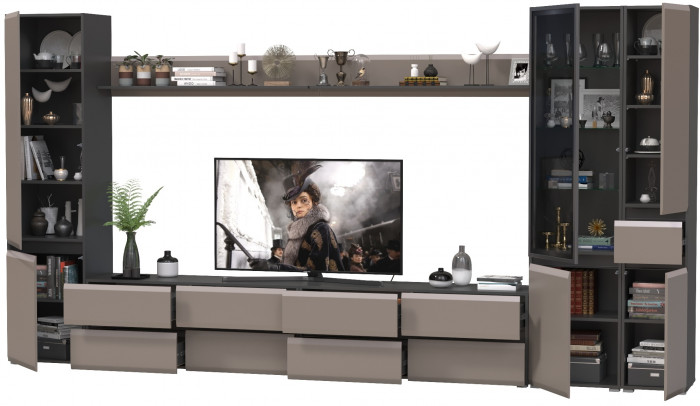 Сидней Комплектация № 109, цвет корпус: антрацит/фасады: МДФ веллюто капучино, ШхГхВ 394,8х41,3х205,2 см., универсальная сборка