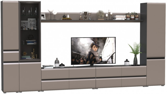 Сидней Комплектация № 109, цвет корпус: антрацит/фасады: МДФ веллюто капучино, ШхГхВ 394,8х41,3х205,2 см., универсальная сборка