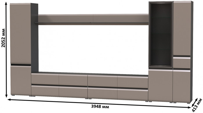Сидней Комплектация № 109, цвет корпус: антрацит/фасады: МДФ веллюто капучино, ШхГхВ 394,8х41,3х205,2 см., универсальная сборка