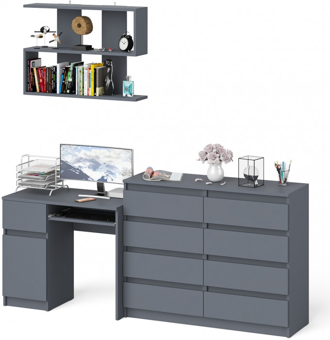 Мори компьютерный стол МС-1 левый + Комод МК1200.8 + Полка 900, графит
