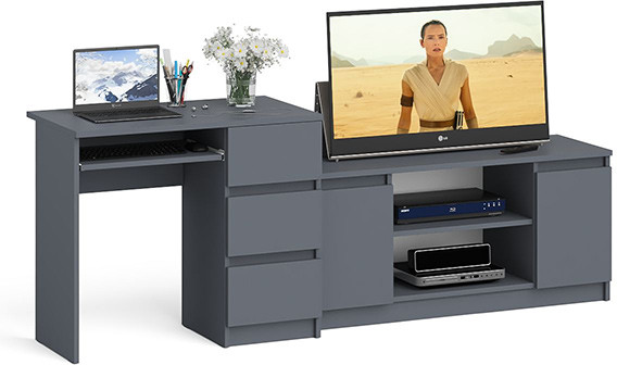 Мори компьютерный стол МС-6 правый + Тумба МТВ1200.1, графит