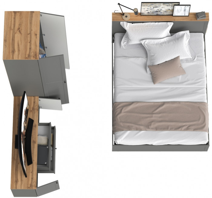 Остин 11.53 Кровать + ортопед + 13.224 Шкаф + 16.47 Тумба под ТВ, серый графит/дуб крафт золотой