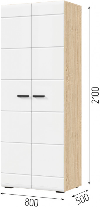 ЛИБЕРТИ ШК 02 Шкаф 2-х створчатый (800х2100х500) Фасад МДФ БЕЛЫЙ ГЛЯНЕЦ/Корпус ДУБ СОНОМА