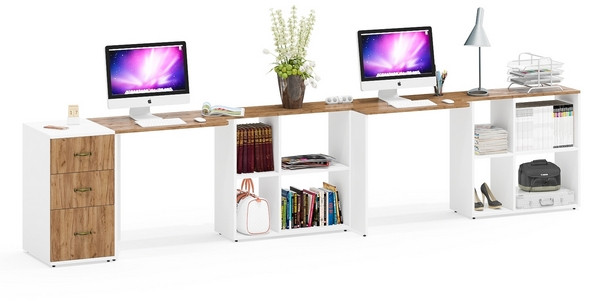 Лидер-8 Стол + Стол + Тумба МД 3.16, цвет белый шагрень/крафт золото, ШхГхВ 370х50/30х75 см. или 230х50/120х75 см., НЕ универсальная сборка