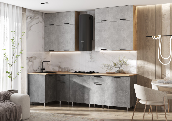 Кухня Рио NEW 1,0х2,6м/1080м (490), Компановка №3, Дуб крафт/Бетон светлый/ Бетон темный