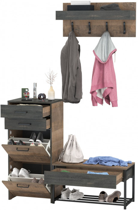 Трувор Прихожая 180, цвет дуб гранж песочный/интра, ШхГхВ 130х37х195 см., универсальная сборка