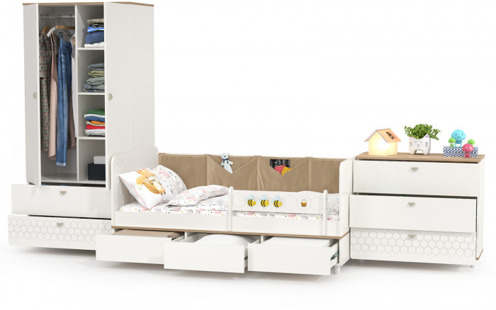 Эйп Детская № 6, цвет белый/дуб белый, сп. м. 800х1600 мм., б/м, основание есть, максимальная нагрузка 80 кг., рекомендуемая высота матраса 120 мм.