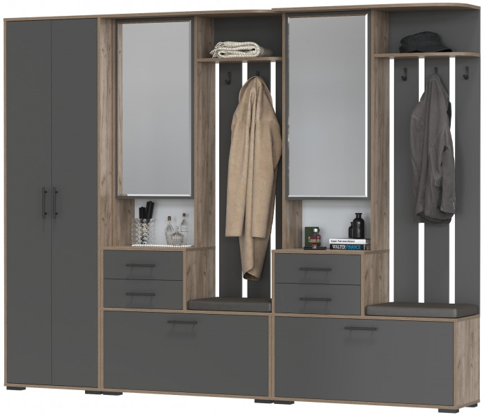 Прихожая Домино 3, дуб крафт табачный/графит