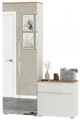 Октава Прихожая 09, цвет белый шагрень/дуб крафт золотой/фасады МДФ белый шагрень, ШхГхВ 129,3х35,4х197,6 см., универсальная сборка