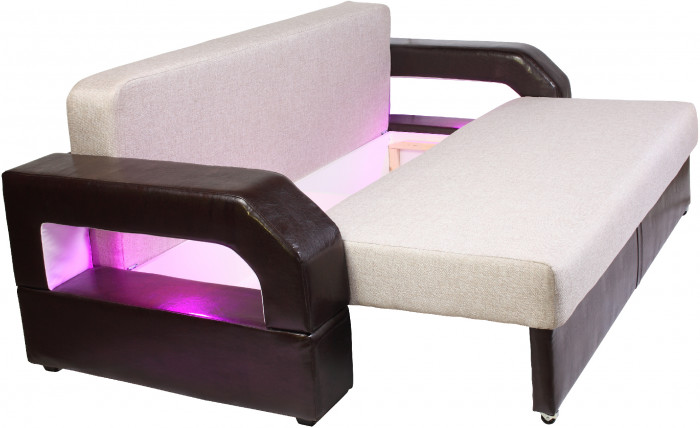 Диван-кровать Манчестер, еврокнижка, рогожка/экокожа, 150х195, бежево-коричневый