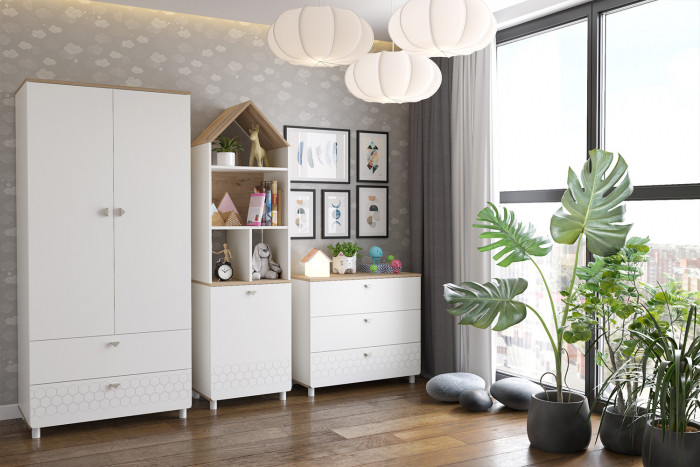 Эйп 13.334 Шкаф для одежды + 13.322 Комод + 13.14 Стеллаж, белый/дуб белый