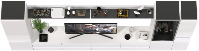 Сидней Комплектация № 109, цвет корпус: белый/чёрный/фасады: МДФ белый глянец, ШхГхВ 394,8х41,3х205,2 см., универсальная сборка