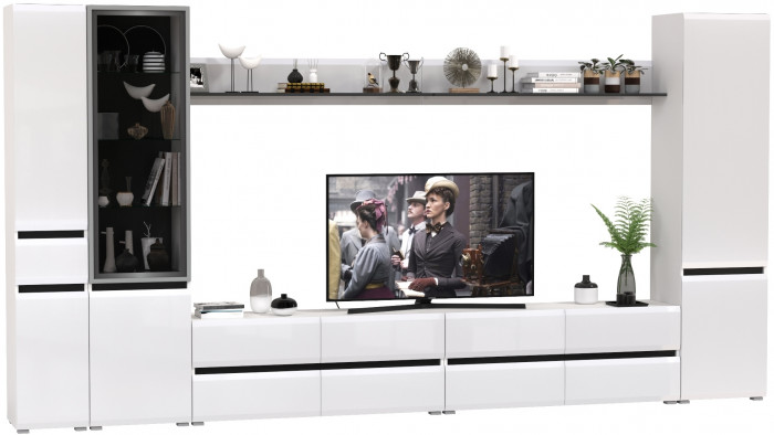 Сидней Комплектация № 109, цвет корпус: белый/чёрный/фасады: МДФ белый глянец, ШхГхВ 394,8х41,3х205,2 см., универсальная сборка