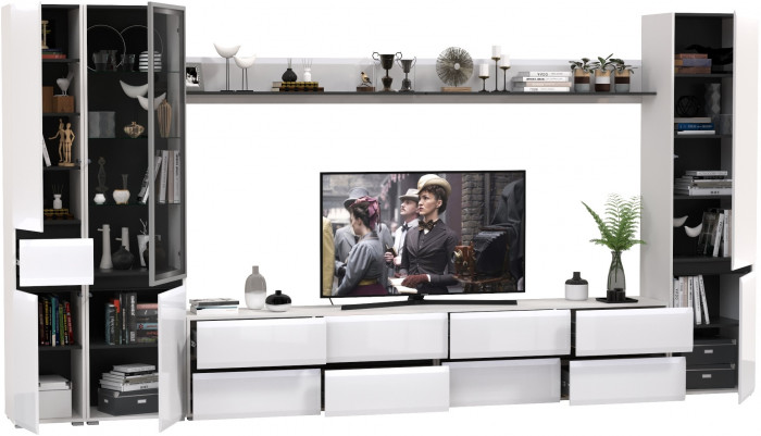 Сидней Комплектация № 109, цвет корпус: белый/чёрный/фасады: МДФ белый глянец, ШхГхВ 394,8х41,3х205,2 см., универсальная сборка