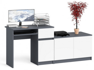Мори компьютерный стол МС-1 правый + Тумба МА900.1, графит/белый