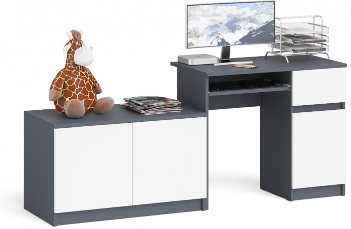 Мори компьютерный стол МС-1 правый + Тумба МА900.1, графит/белый