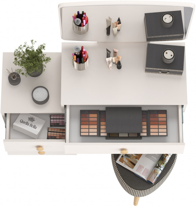 Афина Спальня 4-25901М1к.с. Трюмо + Банкетка 6-5134ТКчёр Ева, цвет кашемир серый/ткань чёрная, ШхГхВ 105х38,6х129 + 38х38х45 см., универс. сб.