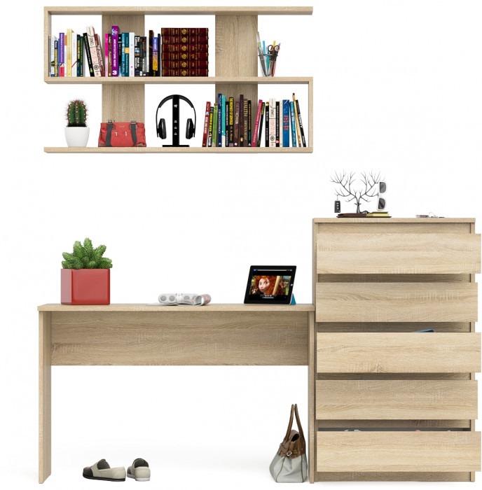 Мори Стол письменный МСП1200.1 + Комод МК700.5 + Полка 1200, цвет дуб сонома, ШхГхВ 190,8х50х209,6 см., универсальная сборка
