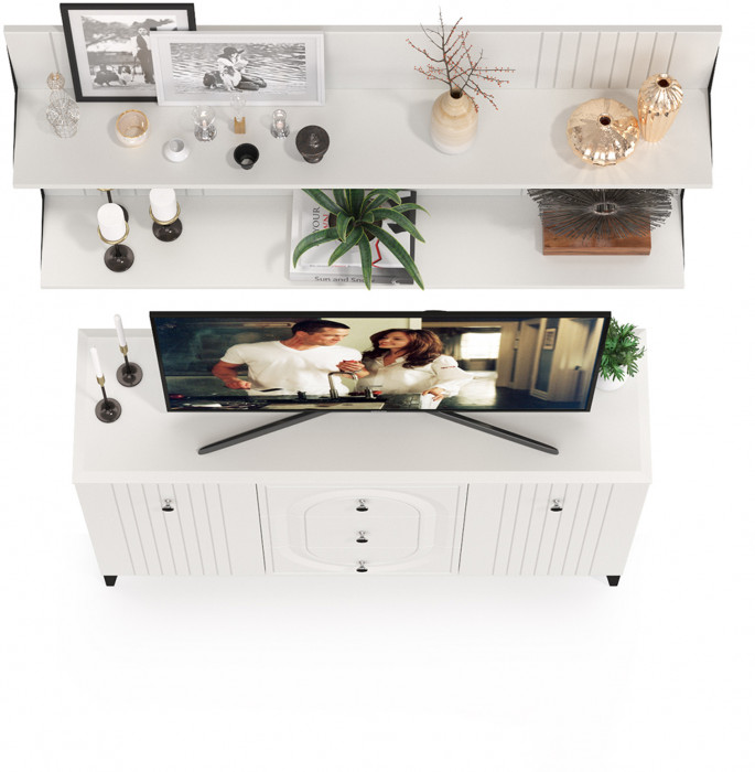 Валенсия Гостиная № 089, цвет ЛДСП белый шагрень/МДФ белый шагрень, ШхГхВ 133,2х38,4х225 см.