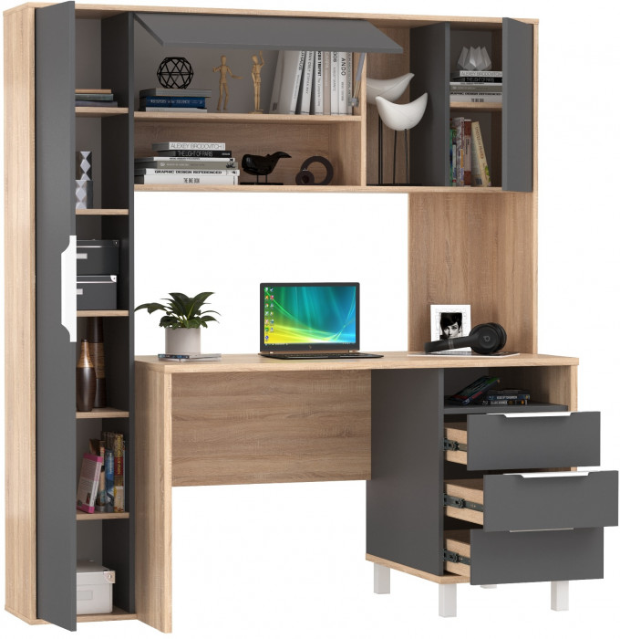 Стол компьютерный Комфорт 12.95N, цвет дуб сонома/тёмно-серый, ШхГхВ 162х60,3х180 см., НЕ универсальная сборка (Стол рабочий)