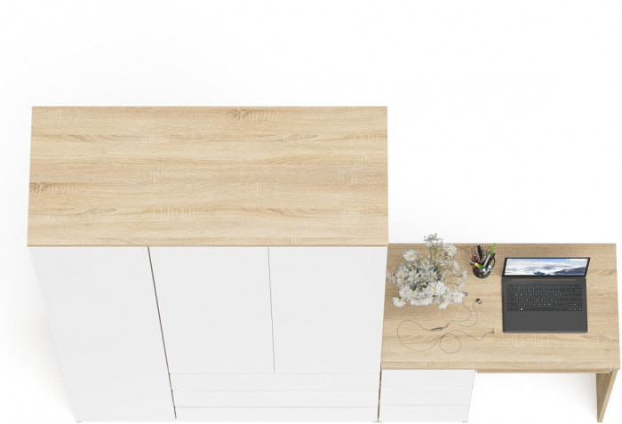 Мори Стол компьютерный МС-6 левый + Шкаф МШ1200.1, цвет дуб сонома/белый, ШхГхВ 210,4х50,4х209,6 см., выдвижные ящики слева, НЕ универсальная сборка
