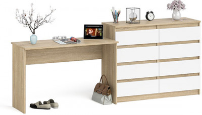 Мори Стол письменный МСП1200.1 + Комод МК1200.8, цвет дуб сонома/белый, ШхГхВ 240,8х50х94 см., универсальная сборка