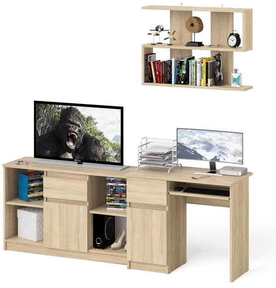 Мори компьютерный стол МС-1 левый + Тумба МТВ1204.1 + Полка 900, дуб сонома