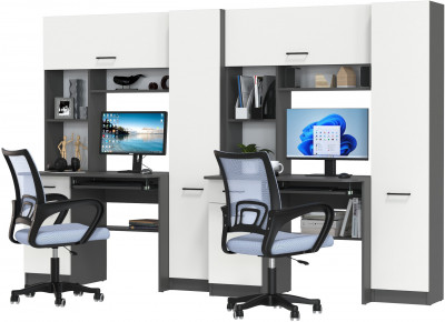 Два стола рабочих 6-0603 Альфа + два кресла 103 серых, цвет графит/белый, ШхГхВ 274х61х181 см., универсальная сборка