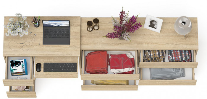 Мори компьютерный стол МС-6 левый + Комод МК1380.6, дуб сонома