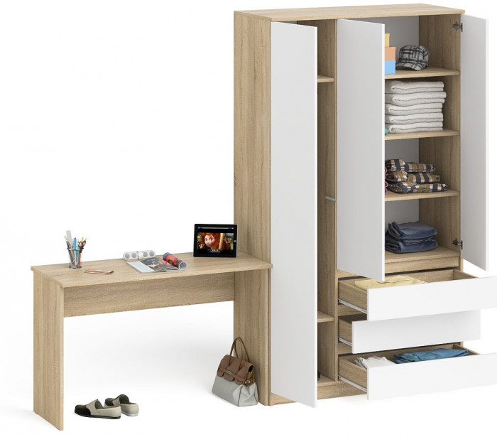 Мори письменный стол МСП1200.1 + Шкаф МШ1200.1, дуб сонома/белый