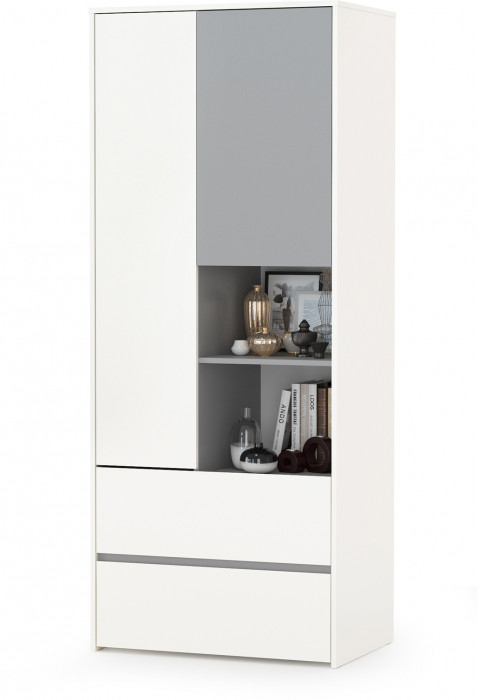 Торонто Компоновка № 21, цвет белый шагрень/стальной серый, ШхГхВ 354х84,4х195,7 см., сп. м. 800х1900 мм., б/м, основание есть, универсальная сборка