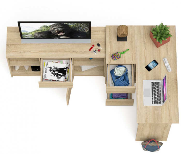 Мори компьютерный стол МС-16 левый + Тумба МТВ1204.1, дуб сонома