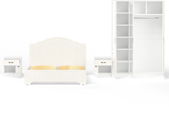 Ливерпуль Спальня № 1 Кровать 11.08ОСН + две Тумбы 08.146 + Шкаф 08.45Н + карниз, цвет ясень ваниль/белый, сп. м. 1600х2000 мм., б/м, ортопед есть