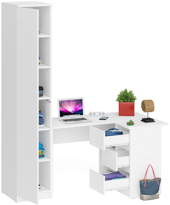 Мори Стол компьютерный МС-16 правый + Пенал МШ400.1, цвет белый, ШхГхВ 164,8х84,9х209,6 см., выдвижные ящики справа, НЕ универсальная сборка