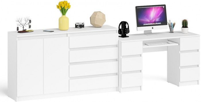 Мори Стол компьютерный МС-2 + Комод МК1600.1, цвет белый, ШхГхВ 295,8х50х94 см., универсальная сборка