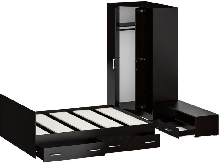 Спальня Стандарт 4-1600Я, венге/фасады ТВ тумбы МДФ чёрный глянец