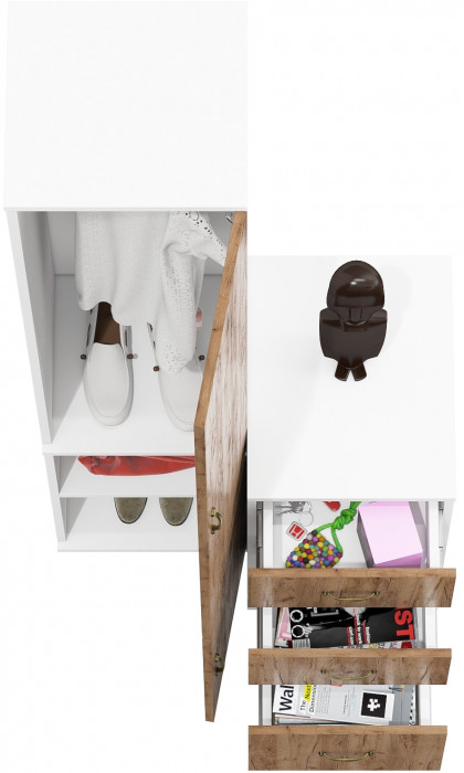 Лидер-8 Пенал МД 21Б + Тумба МД 3.16, белый шагрень/крафт золото