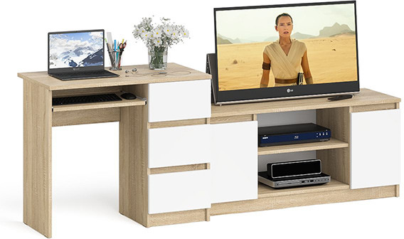 Мори компьютерный стол МС-6 правый + Тумба МТВ1200.1, дуб сонома/белый