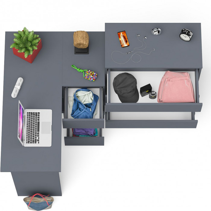 Мори Стол компьютерный МС-16 правый + Комод МК800.4, цвет графит, ШхГхВ 204,8х84,9х94 см., выдвижные ящики справа, НЕ универсальная сборка