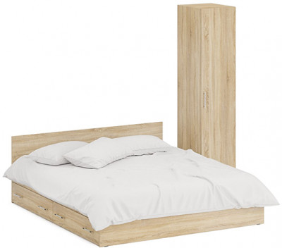 Кровать с ящиками 1800 + Пенал Стандарт, цвет дуб сонома, ШхГхВ 183,5х203,5х70 + 45х52х200 см., сп.м. 1800х2000 мм., без матраса, основание есть