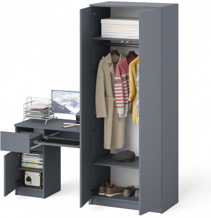 Мори Стол компьютерный МС-1 левый + Шкаф МШ800.1, цвет графит, ШхГхВ 170,4х50,4х209,6 см., выдвижной ящик слева, НЕ универсальная сборка