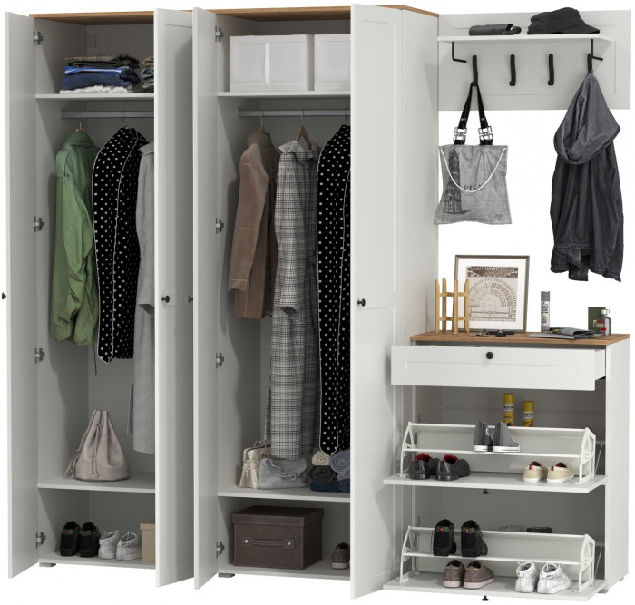 Остин Прихожая 29, белый шагрень/дуб крафт золотой