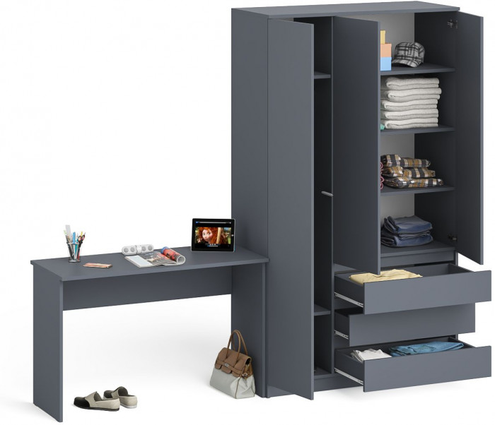 Мори Стол письменный МСП1200.1 + Шкаф МШ1200.1, цвет графит, ШхГхВ 240,8х50,4х209,6 см., универсальная сборка