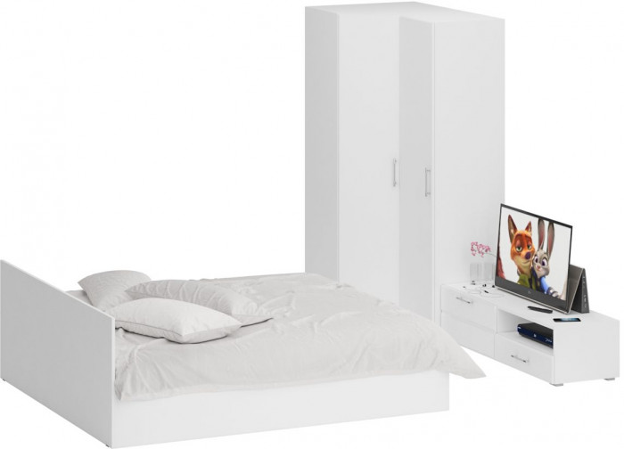 Спальня Стандарт 4-1800, белый/фасады ТВ тумбы МДФ белый глянец