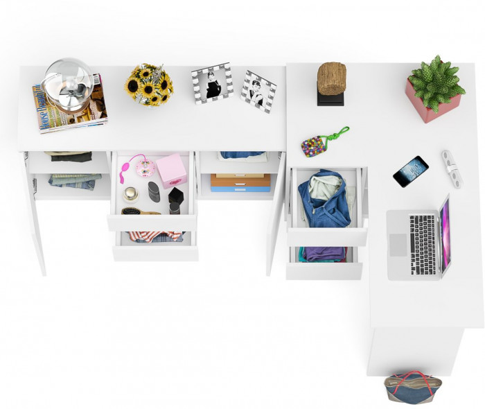 Мори компьютерный стол МС-16 левый + Комод МК1200.3, белый