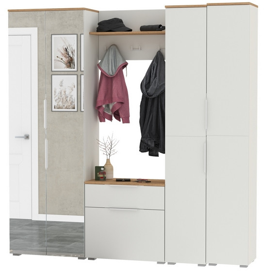 Октава Прихожая 29, белый шагрень/дуб крафт золотой/фасады МДФ белый шагрень