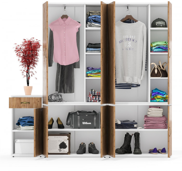 Лидер-8 Шкаф МД 20Б + Шкаф МД 20Б + Тумба МД 3.15, цвет белый шагрень/крафт золото, ШхГхВ 200х37,5х190 см., НЕ универсальная сборка