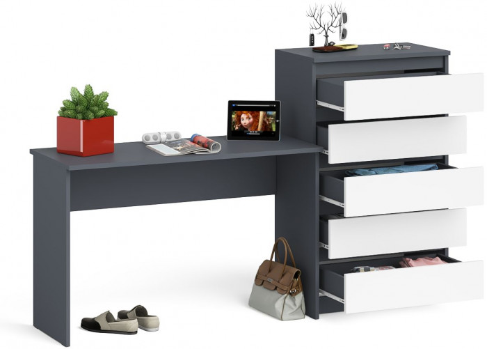 Мори Стол письменный МСП1200.1 + Комод МК700.5, цвет графит/белый, ШхГхВ 190,8х50х114 см., универсальная сборка